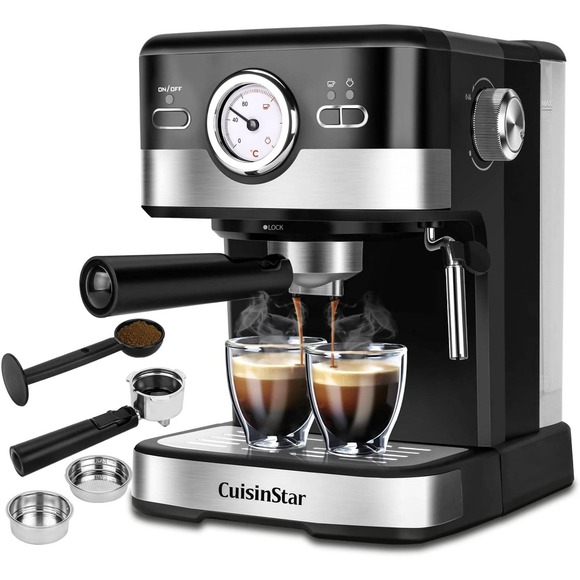 Cuisinstar Espresso Coffee Machine 15 Bar w/Milk Frother Removable Water Tank - Picture 1 of 9